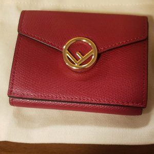 Fendi Red Leather Micro Trifold Wallet- New in the Box